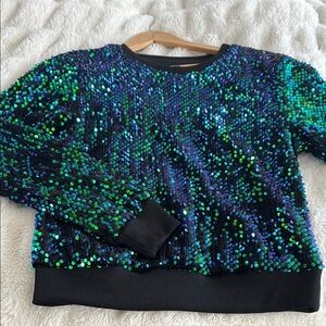Anthropologie Black and Green Sequin Sweatshirt Size XS